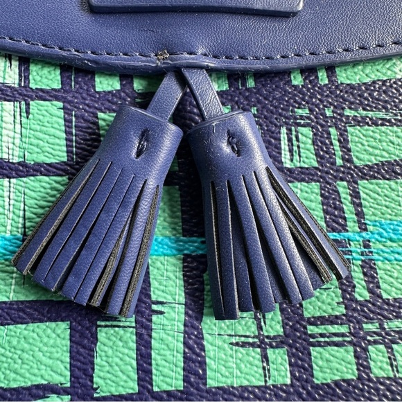Vera Bradley tassel wristlet, Navy/Teal Art Plaid, two pockets, card holder - Picture 2 of 8